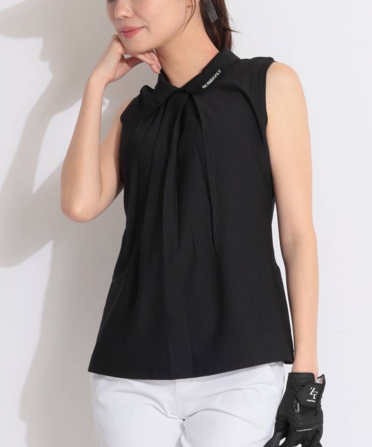 BE フロントタックノースリーブ衿付きカットソー