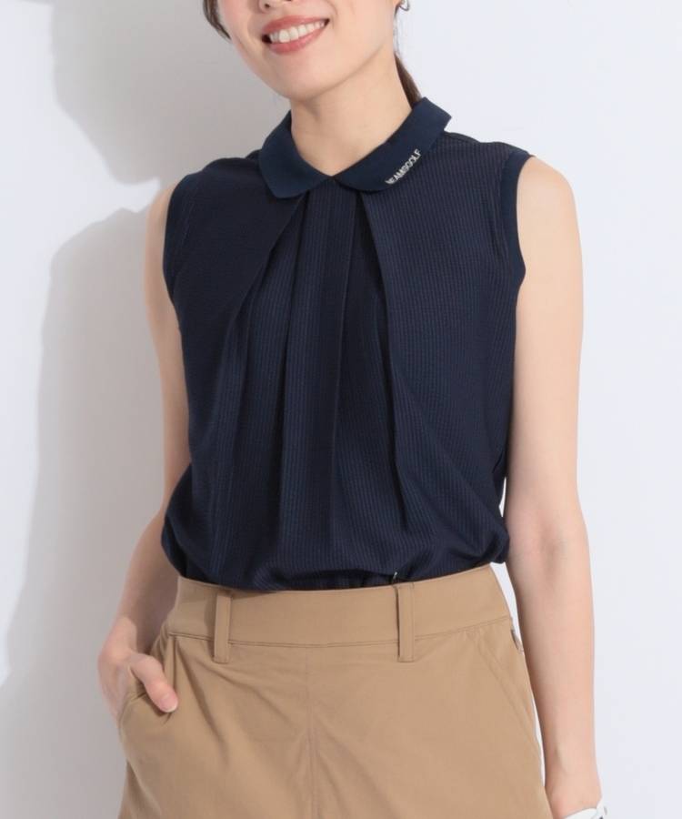 BE フロントタックノースリーブ衿付きカットソー