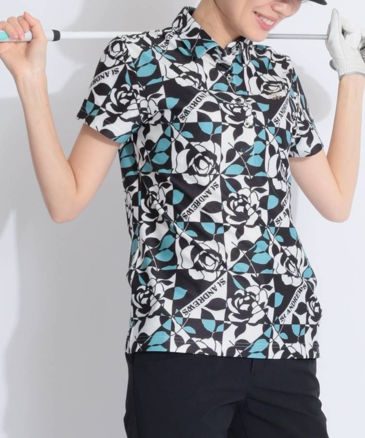 SA トリコットメッシュローズ柄半袖ポロシャツ