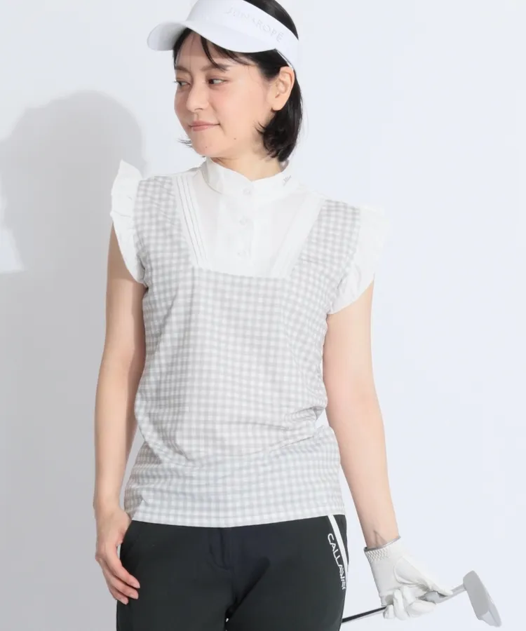 新品　今季　モナデルソル　ゴルフ　ペプラムセットアップ　モックネック　パンツ ペプラムセットアップ レディス(半袖シャツ・ポロシャツ)|DELSOL