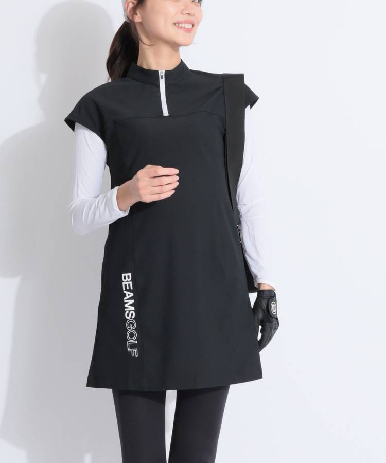 BE ハーフジップフレンチスリーブワンピース