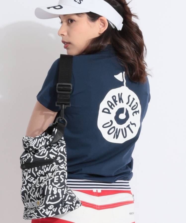 BE 【ParkSideDonuts】【ストレッチUV】バックプリントモックネック半袖カットソー