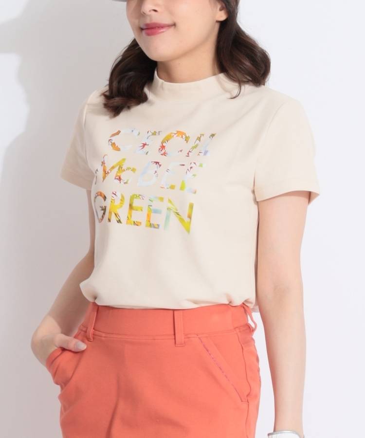 CC グラフィックロゴプリント鹿の子モックネックカットソー