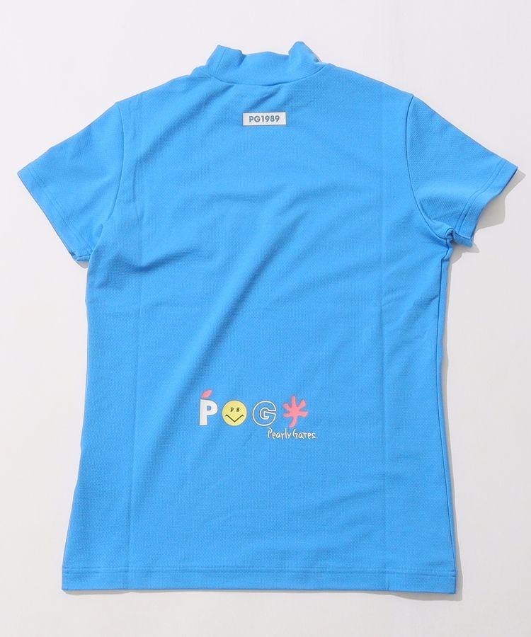 【美品】パーリーゲイツ モックネック 半袖 Tシャツ ゴルフレディース 2 パーリーゲイツ PG ロゴプリントモックネック半袖カットソー