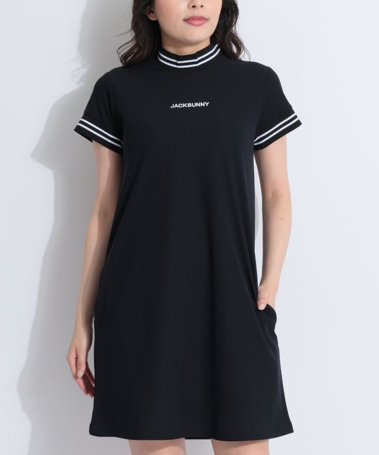 【ジャックバニー】未使用 モックネック ワンピース 速乾吸収 UVカット 総柄 ジャックバニー ロゴジャガード半袖モックネックワンピース 263
