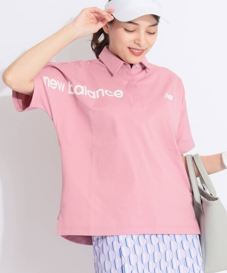 NB 【ストレッチUV】ラメロゴプリントリラクシー半袖ポロシャツ