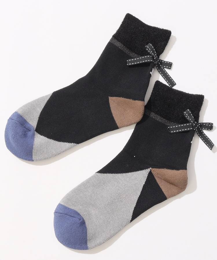 LV バックリボン配色切替ミドルソックス