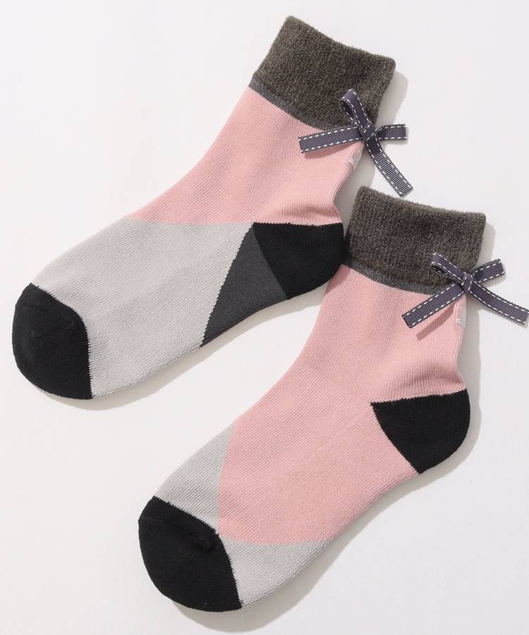 LV バックリボン配色切替ミドルソックス