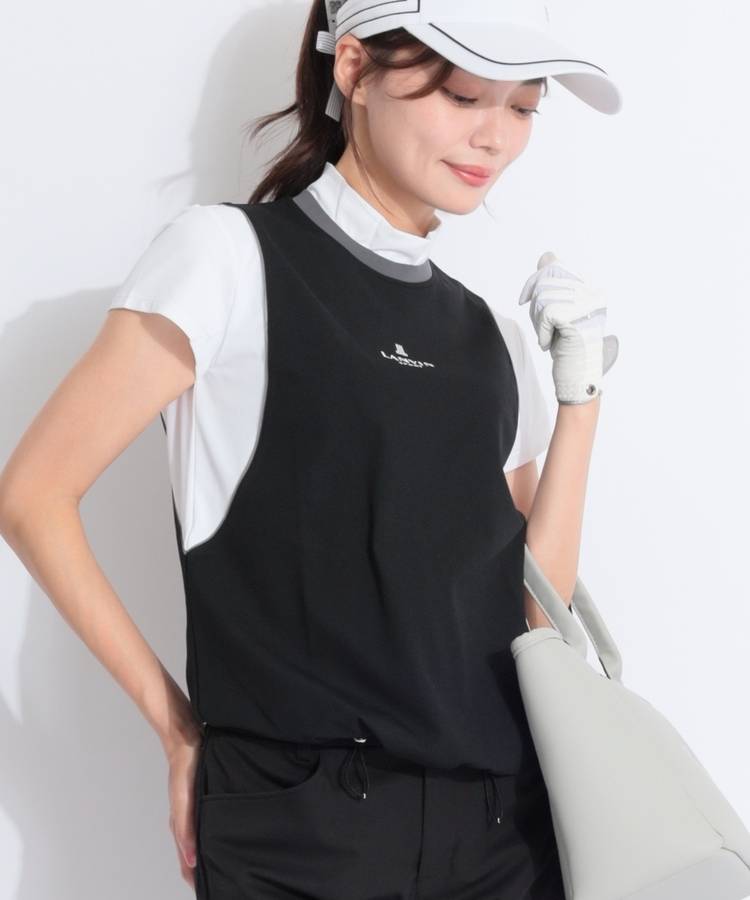 LV 【UPF50+】裾ドロストベスト風モックネック半袖カットソー