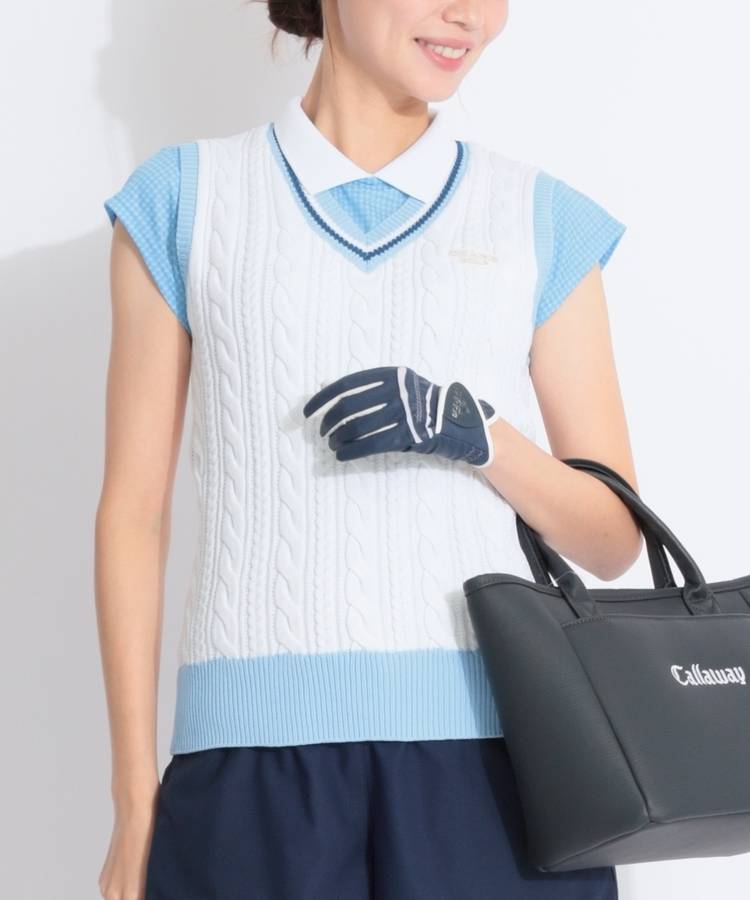 BE ケーブル編みVネックチルデンニットベスト