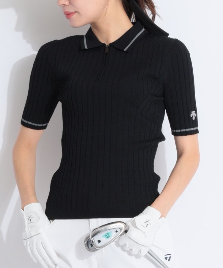 デサントゴルフ DE ハーフジップリブニット半袖ポロシャツ レディース