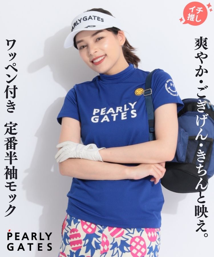 最終価格！パーリーゲイツモックネック 総柄 ネイビー 1 PEARLY GATES パーリーゲイツ モックネック 半袖Tシャツ