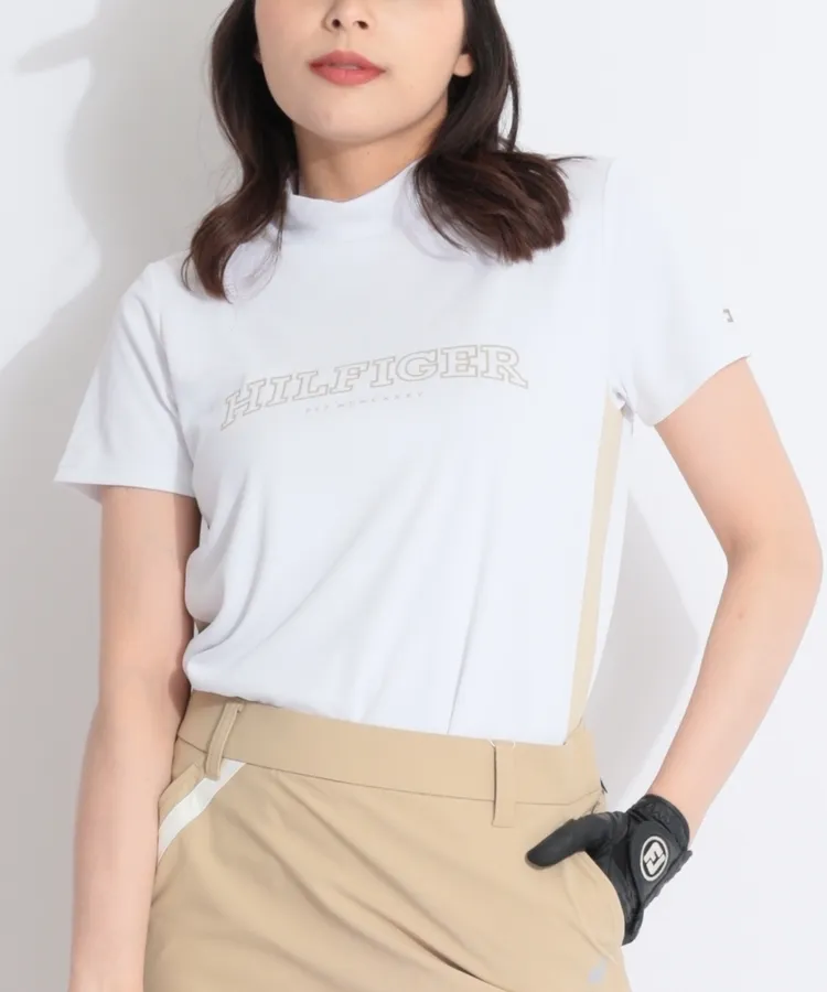 【パーリーゲイツ】ロゴプリント プリーツスカートとネイビーモックネック パーリーゲイツ PG ロゴプリントモックネック半袖カットソー