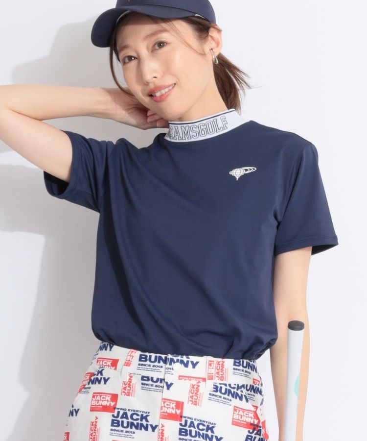 【ストレッチUV】ジャガードロゴモックネック半袖カットソー