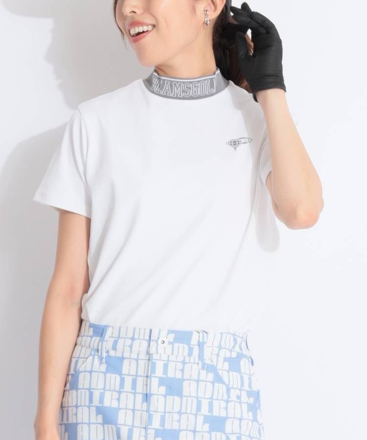 BE 【ストレッチUV】ジャガードロゴモックネック半袖カットソー