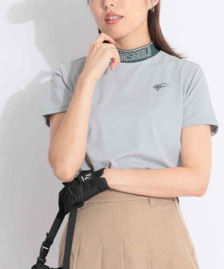 BE 【ストレッチUV】ジャガードロゴモックネック半袖カットソー