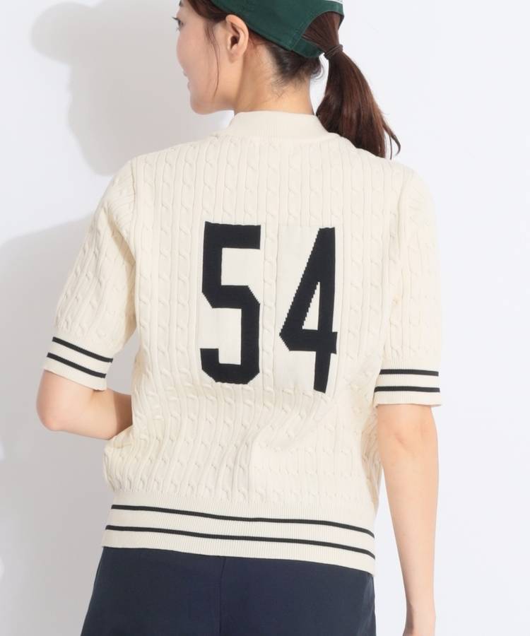 JB バックロゴケーブル編みモックネック半袖ニット