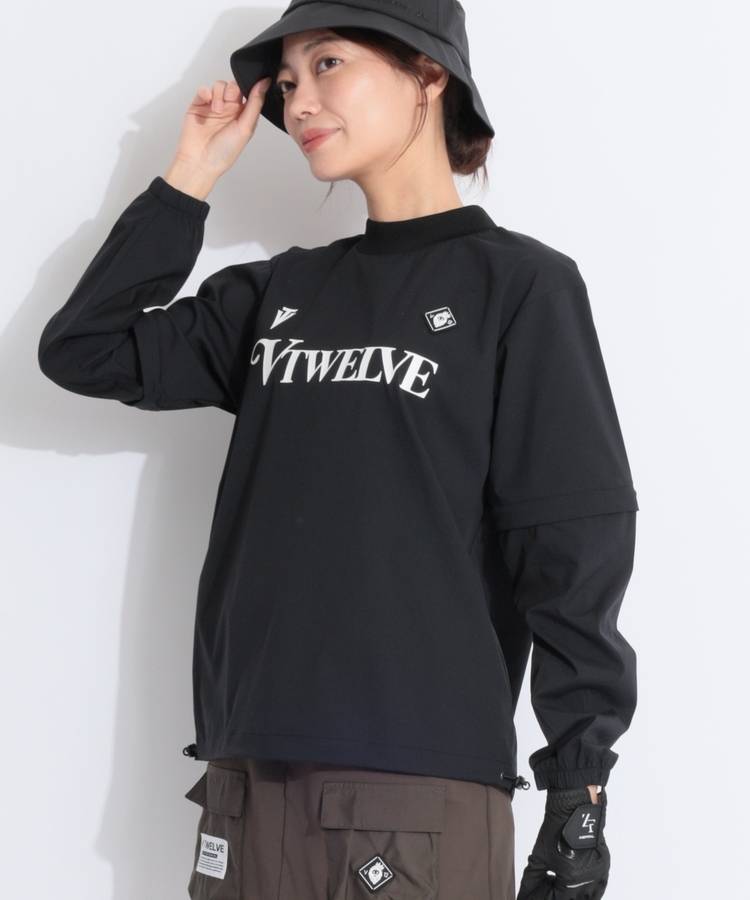 VI 【ストレッチ】ロゴプリントモックネックプルオーバー