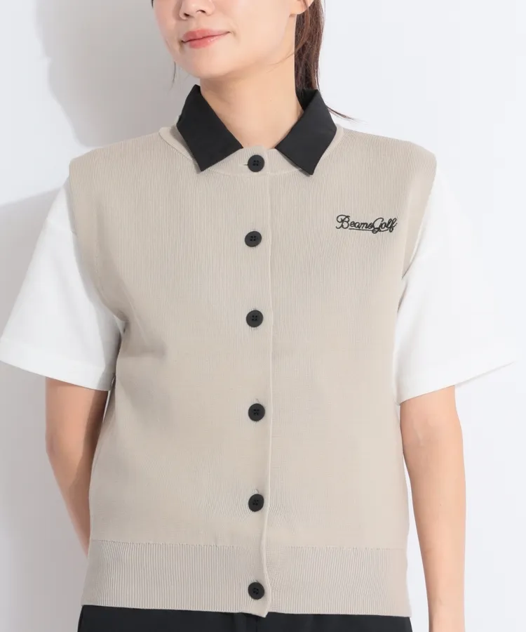 新品　ジャックバニー　Vネックニットベスト レイヤード風　半袖ワンピース　2 新品 ジャックバニー Vネックニットベスト レイヤード風 半袖