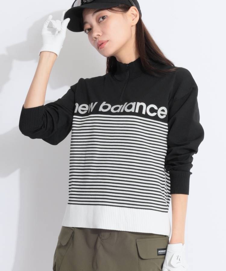 NB ハーフジップラメロゴボーダーニット