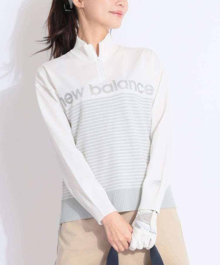 NB ハーフジップラメロゴボーダーニット