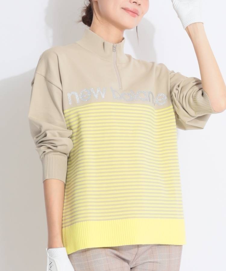 NB ハーフジップラメロゴボーダーニット