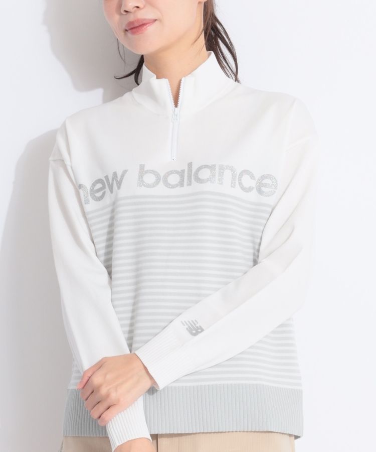 ハーフジップラメロゴボーダーニット