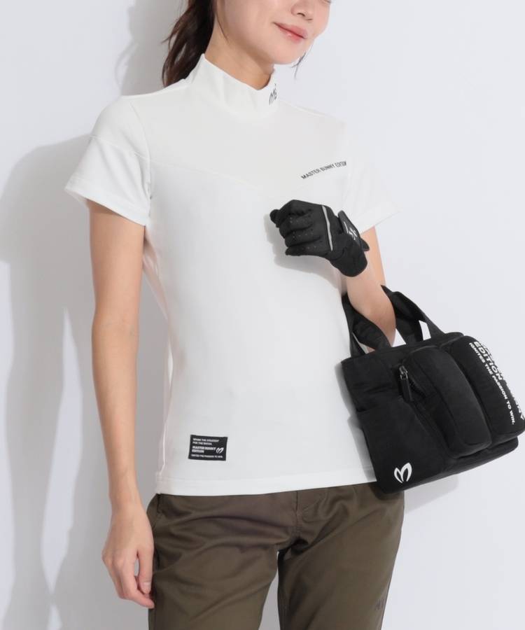 MB バックジップVラインモックネック半袖カットソー