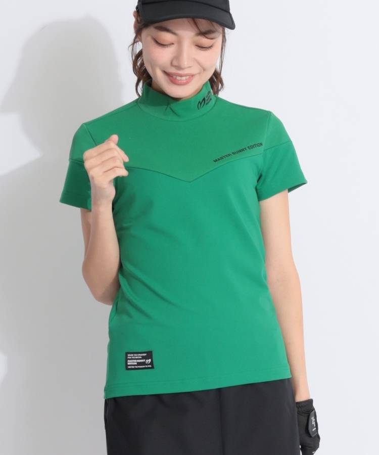 MB バックジップVラインモックネック半袖カットソー