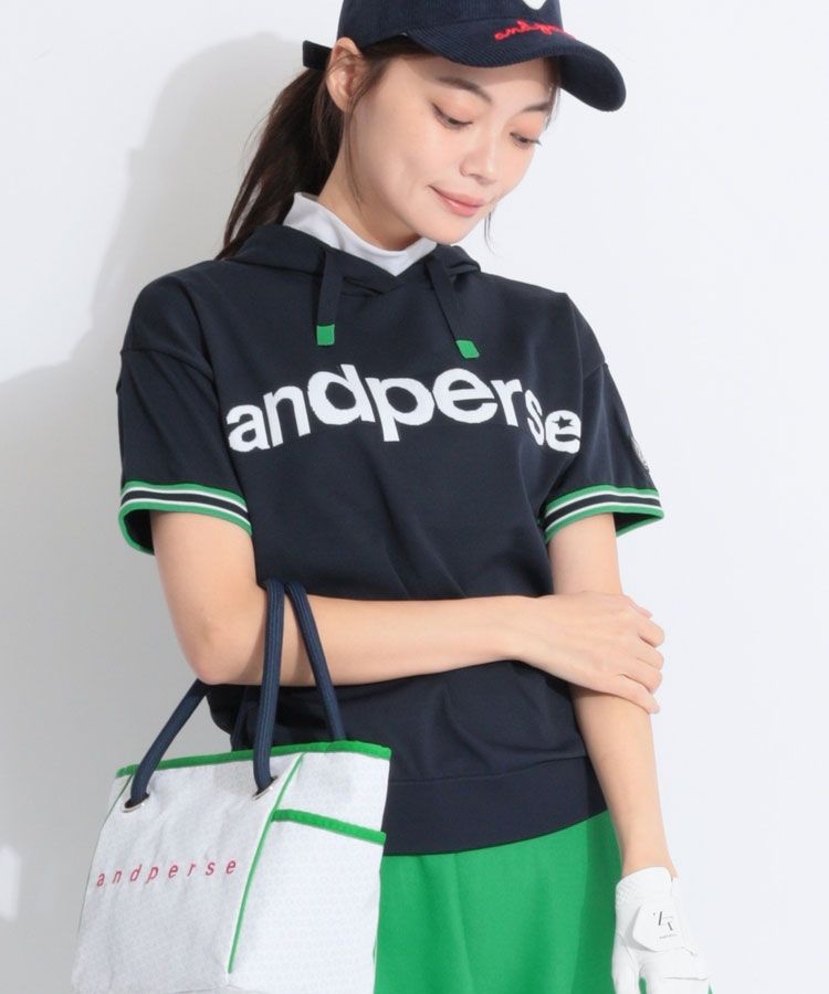 アンパスィ レディース ゴルフウェア アクティブニットカットスリーブパーカ アンパスィ AP 【洗濯機洗いOK】アクティブニット半袖フーディ