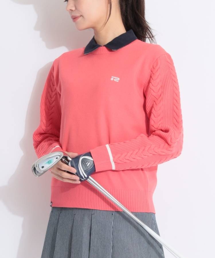RO 袖ケーブル編みクルーネックニット