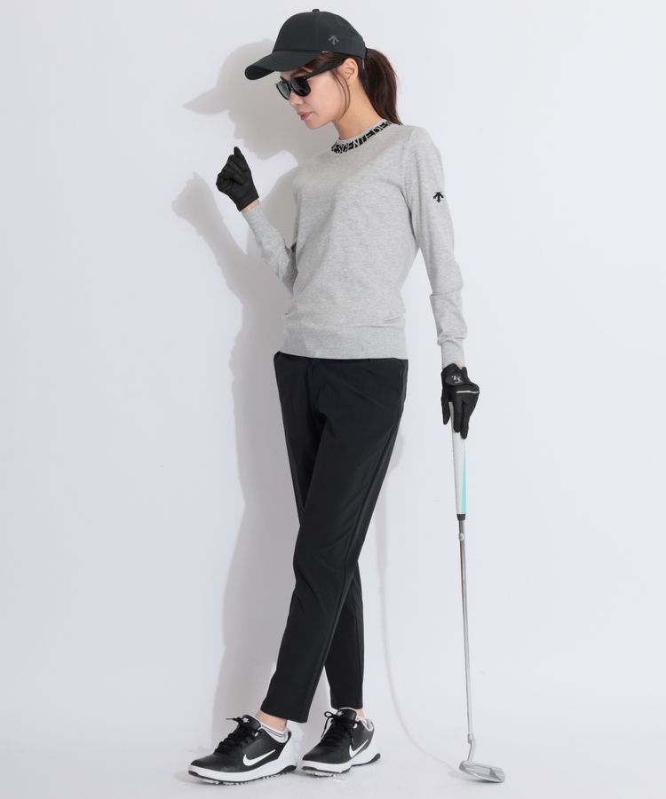 美品♡デサント♡ニット♡ホワイト♡グレー♡L デサントゴルフ DE 【手洗い可能】ジャガードロゴモックネックニット