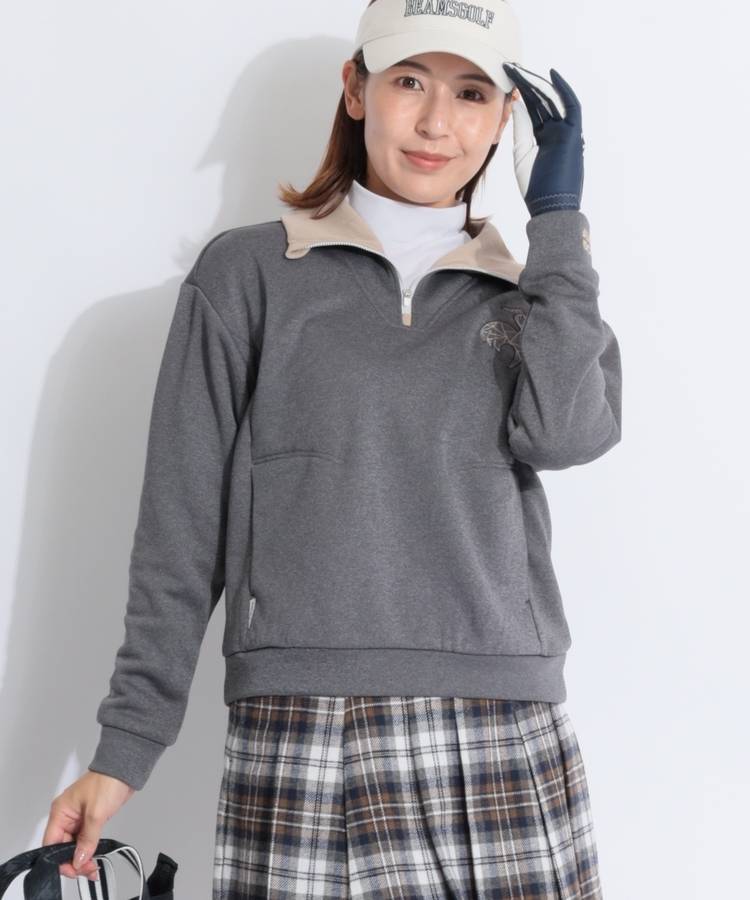LQ 【蓄熱保温】アイコン刺繍ハーフジップスウェットプルオーバー