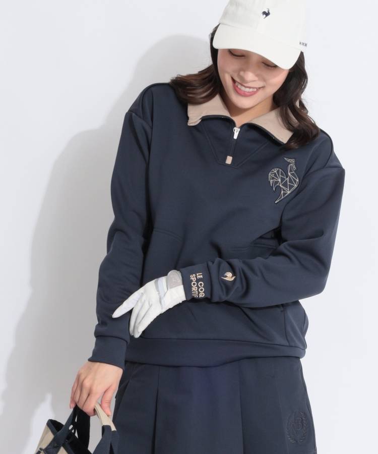 LQ 【蓄熱保温】アイコン刺繍ハーフジップスウェットプルオーバー