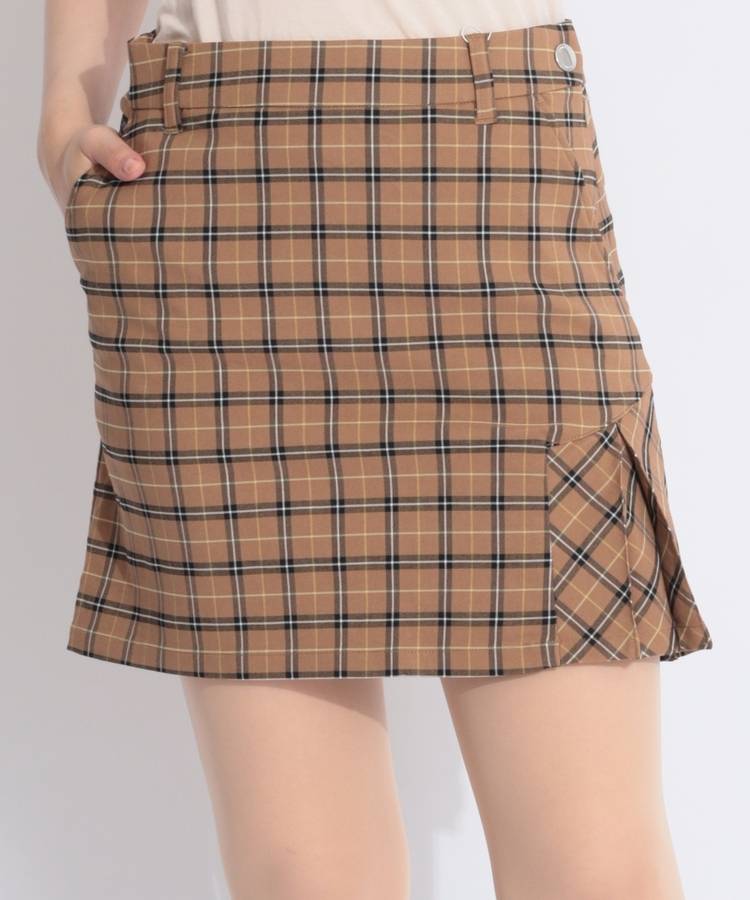 LQ 【ストレッチ】一体型ぺチパンツ付プリーツ切替チェック柄スカート
