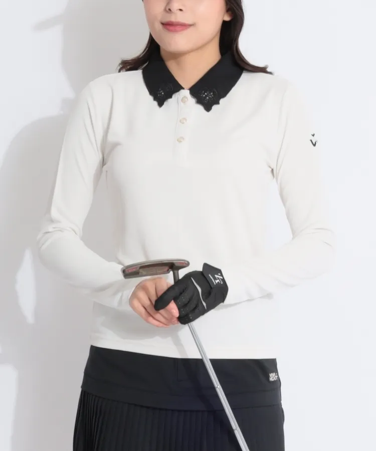 ビバハート VH 【吸水速乾】カットワーク刺繍衿カノコ長袖ポロシャツ