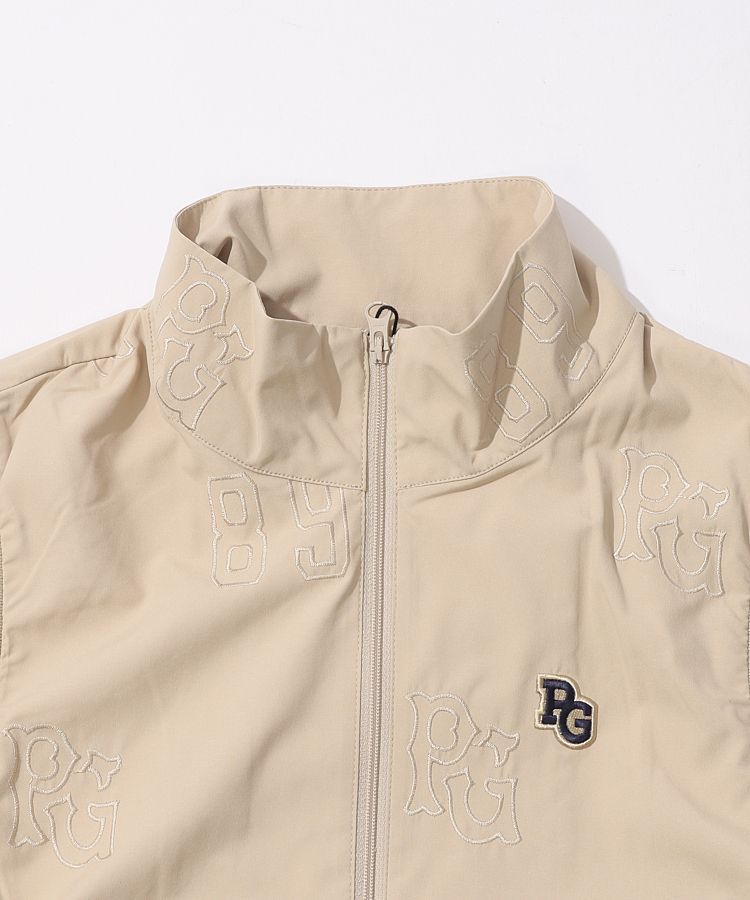 パーリーゲイツ PG バックフレアロゴ柄刺繍フルジップベスト