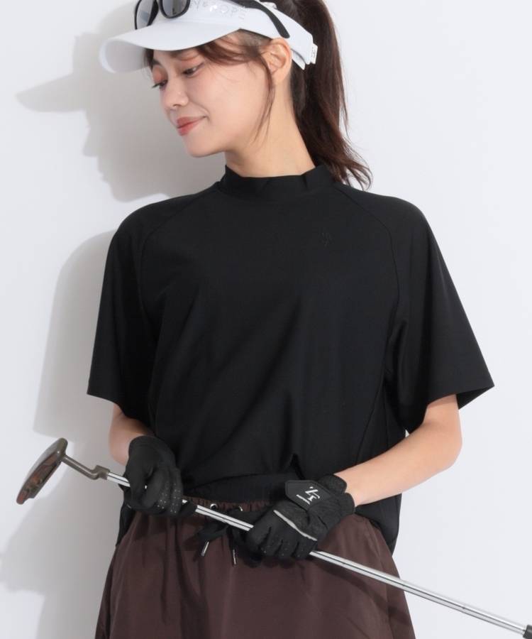 JR 【ストレッチ】ナイロンピケ半袖モックネック半袖カットソー