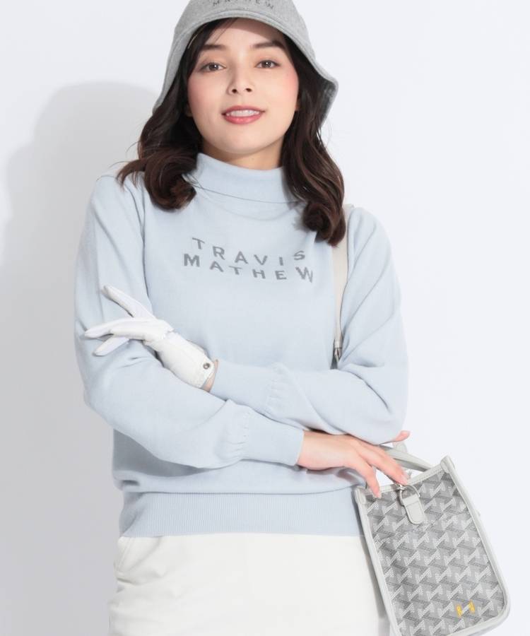 TM ネックボタンタートルネックニット