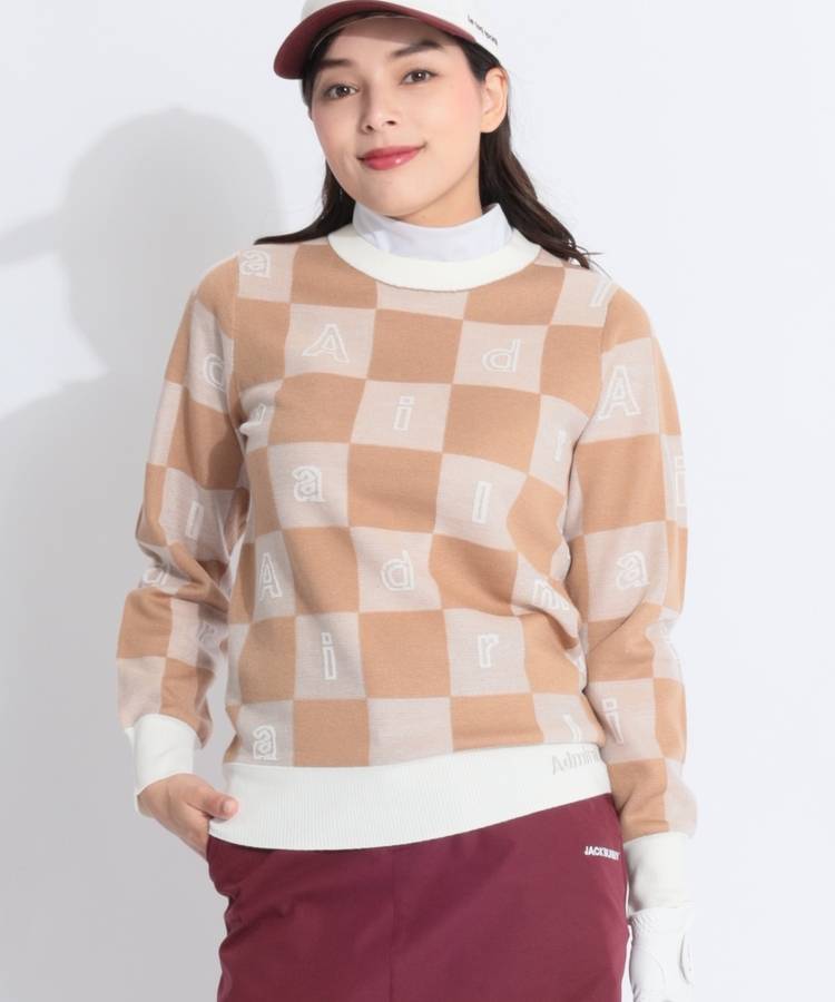AM モノグラムジャガードライトクルーネックニット