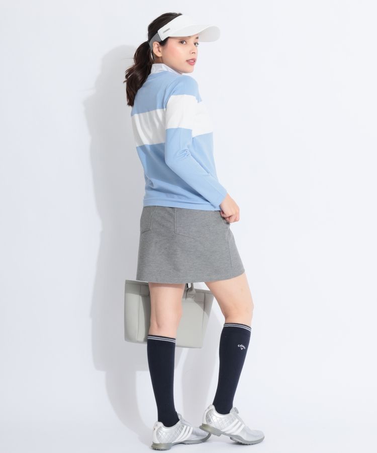 デサントゴルフ　レディーススカート、バイザーセット デサントゴルフ DE 【部分速乾】エンボスロゴ入りアジャスト切替サン