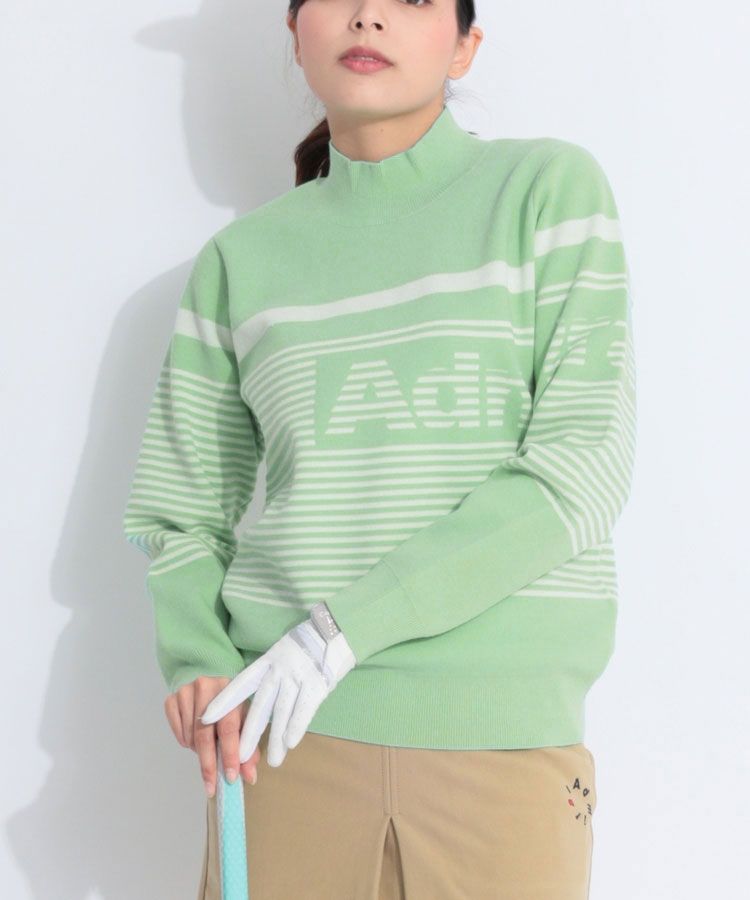 【ホットレイ】パネルロゴボーダーハイネックニット