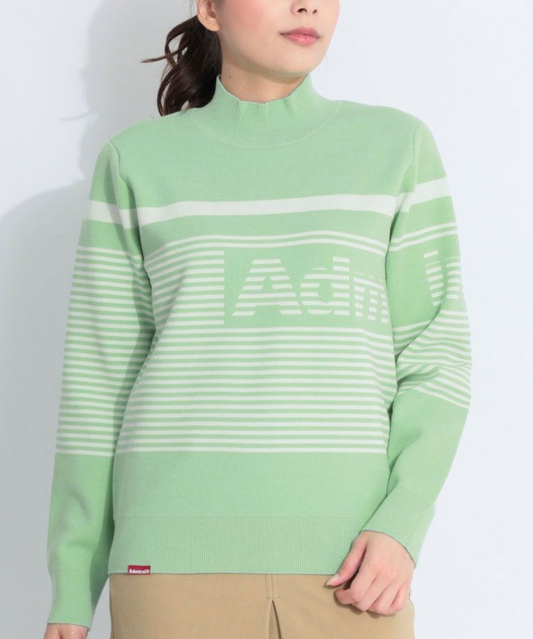 【ホットレイ】パネルロゴボーダーハイネックニット