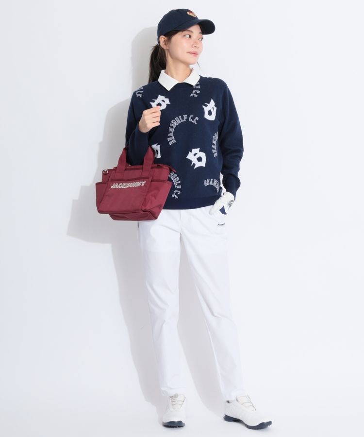 ビームスゴルフ ロゴジャガードニット セットアップ ビームスゴルフ BE ジャガードロゴ柄クルーネックニット