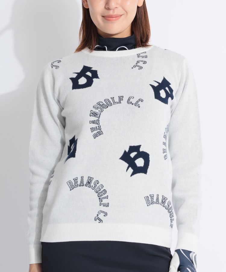 ビームスゴルフ ロゴジャガードニット セットアップ ビームスゴルフ BE ジャガードロゴ柄クルーネックニット