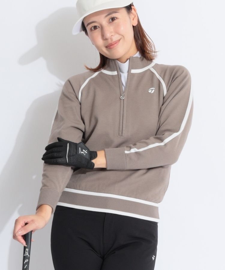 【保温ストレッチ】ラグランラインハーフジップニット