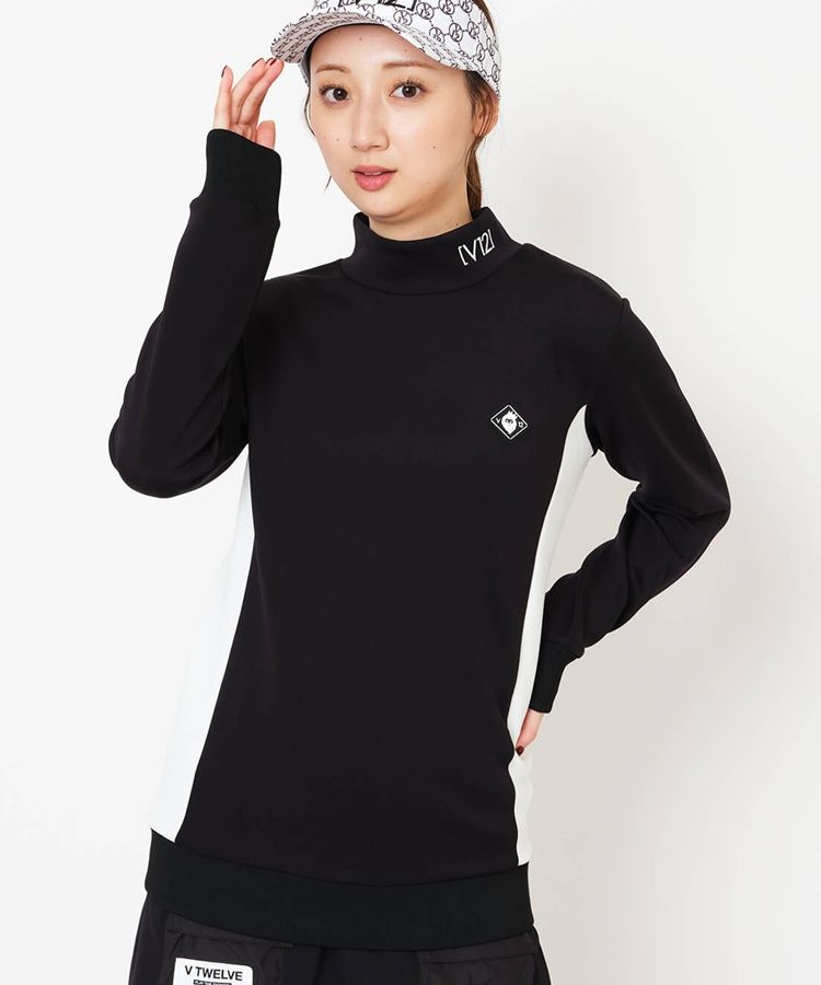 【新品】ヴィトゥエルヴ　レディース　モックネック　黒　Sサイズ ヴィトゥエルヴ VI 【ストレッチ】バイカラー切替モックネック