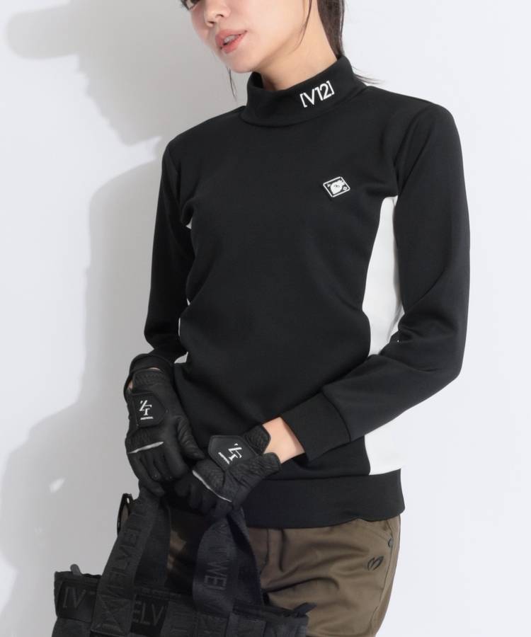 VI 【ストレッチ】バイカラー切替モックネック長袖カットソー