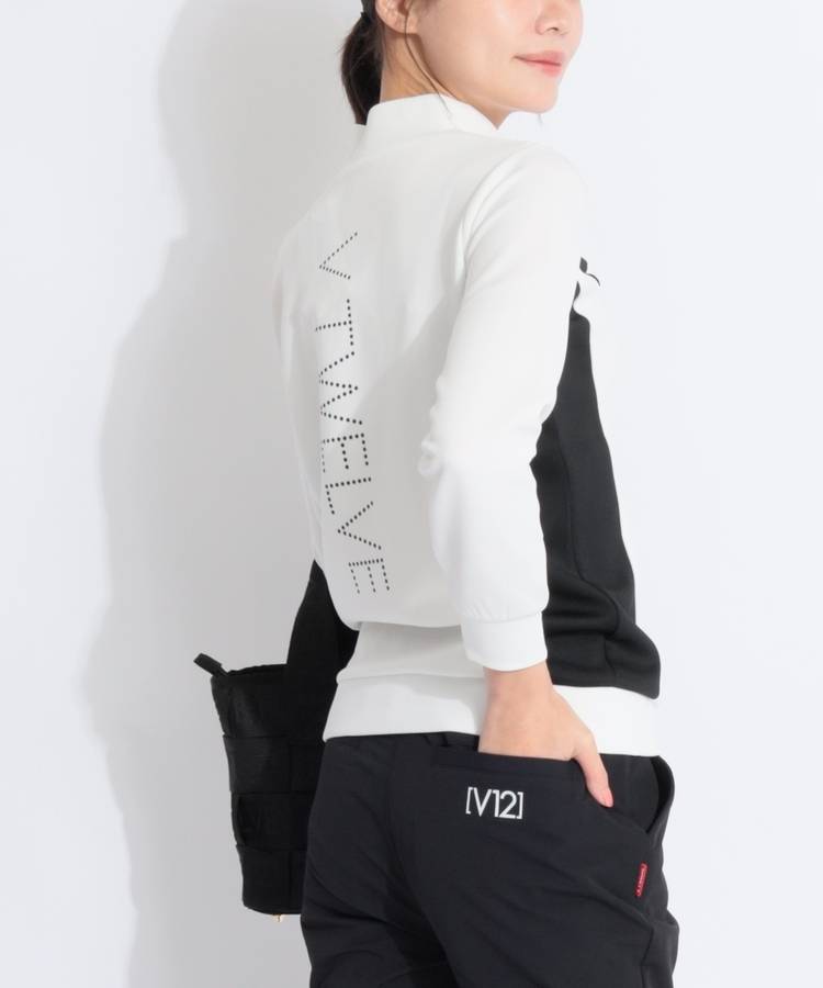 VI 【ストレッチ】バイカラー切替モックネック長袖カットソー