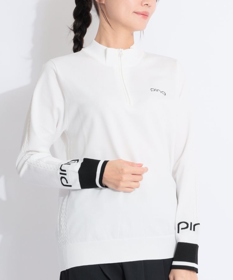 【速乾ストレッチ】スリーブロゴハーフジップハイネックニット